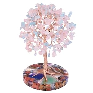 13cm Kristallbaum aus Rosenquarz + Aquamarin, Orgonit-Basis Energie | Edelstein-Baum