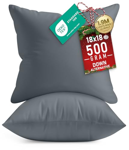 Image of Utopia Bedding 18x18 Pillow Inserts, Set of 2, Grey - Indoor Decorative Throw Pillows for Bed, Sofa & Couch - Soft, Supportive & Fluffy Cushion Inserts