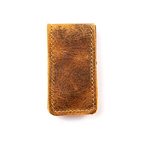 Leather Magnetic Money Clip with Gold Foil Logo - Made from Vintage Baseball Gloves by FC Goods2