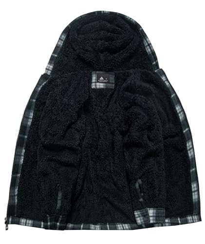Image of V VALANCH Boys Flannel Jacket Hooded Fleece Lined Zip-up Hoodies Plaid Coat for Kids