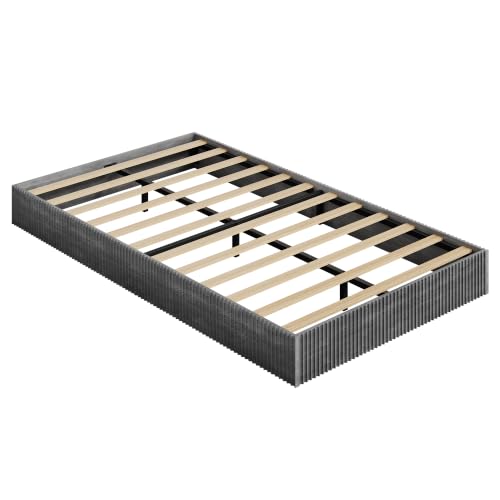 Image of GarveeHome Twin Size Bed Frame, Wood Platform Bed, Fluted Bed Frame, Minimalist Bed Base with Low Profile Design, Noise-Free, Easy Assembly, No Box Spring Needed, Washed Black