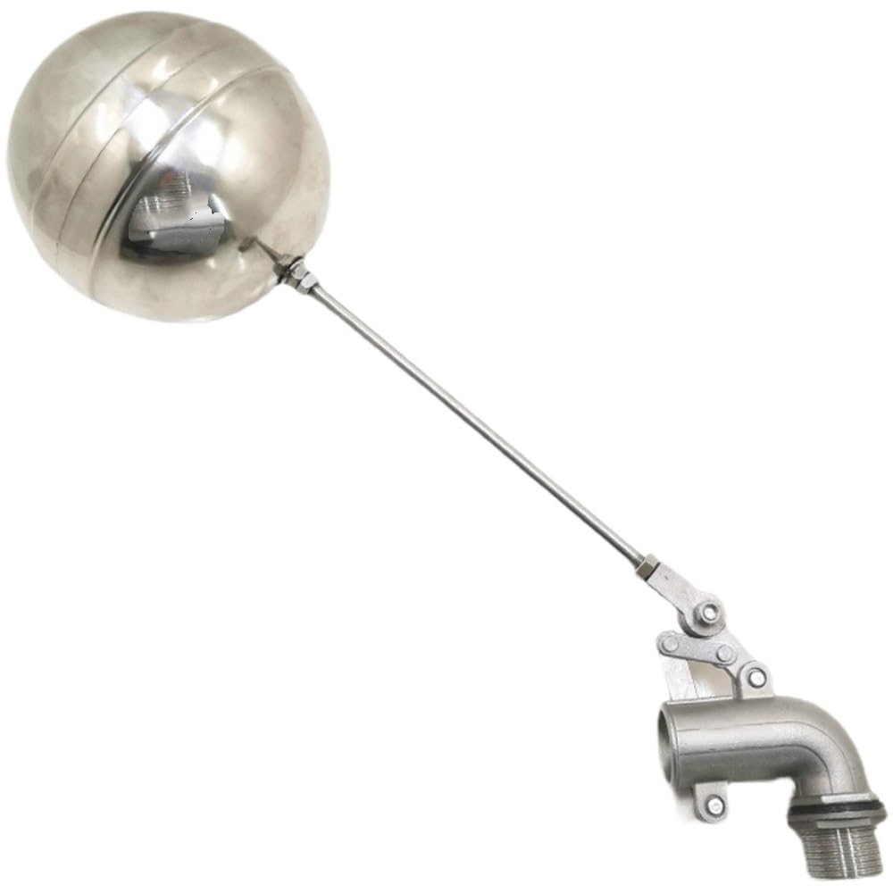 Water Level Control 1 Set 3/4inch 304 Stainless Steel Float Valve, 1-1/4inch Adjustable Bend Elbow Floating Ball for Ponds(1inch)