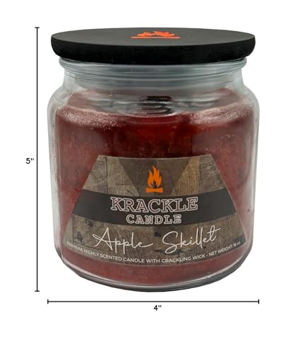 Image of Krackle Apple Skillet Scented Candle | 16oz Jar | Long Burn | Apple, Cinnamon, Nutmeg & Brown Sugar | Wooden Krackle Wick | Cozy Fall Candle for Home or Gifting