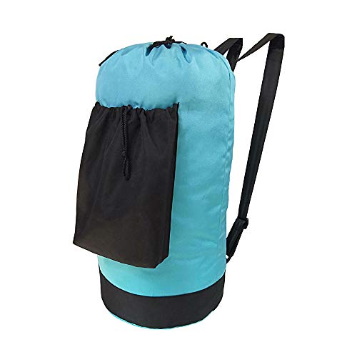 Large Laundry Bag Backpack with Adjustable Shoulder Straps and Pocket Durable Oxford Fabric Dirty Clothes Backpack with Drawstring Closure for College DormTravelcampingLaundromatApartment blue