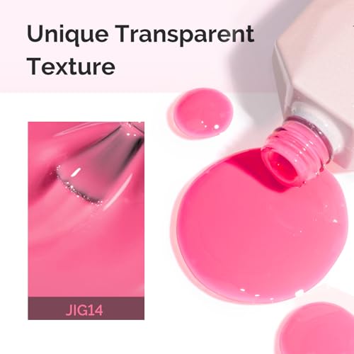 Image of MelodySusie Pink Gel Nail Polish, 0.5Fl.oz Jeweliver Jelly Gel Polish Neon Pink Jelly Rose Nails Sheer Soak Off UV LED Light Cure Gift for Women Girls Nail Art Manicure JIG14