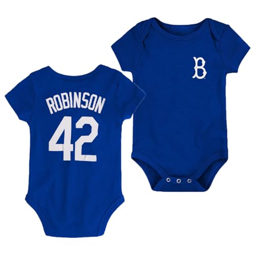 Image of Outerstuff Jackie Robinson Brooklyn Dodgers #42 Infant/Baby Size Player Name & Number Onesie Bodysuit, 12 Months, Blue