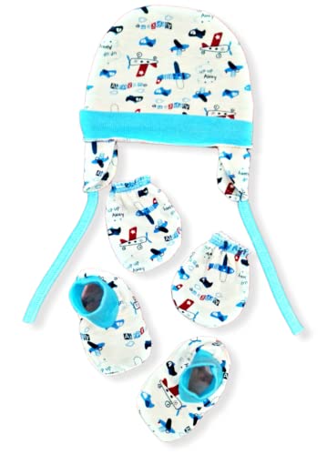 Image of BRANDONN Newborn Baby's Cotton Cap Mitten Bootie Set 0-6 Months, Pack of 1 (0-6 Months)