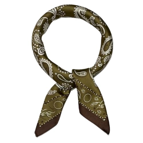 Image of WESTEND CHOICE Square Satin silk Scarves Paisley Print Silky Bandana Wrap 50s Retro Women Lightweight Neck Scarf Women Square Scarves 70x70 cm (Olive)
