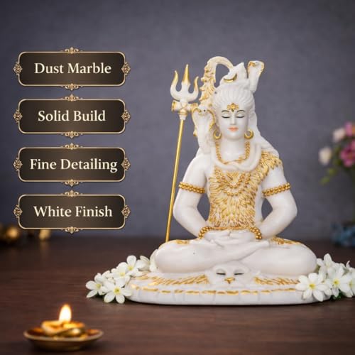Image of ARMONIA Lord Shankar Idol Shiv Ji Murti Mahadev Statue for Home Decor Living Room, Pooja Room, Office, Temple | Marble Dust 29cm|Detachable Trishul |Gift for Housewarming (Inside Cleaning Cloth)