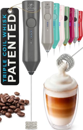 Image of Zulay Kitchen Rechargeable Milk Frother Handheld - Frother Wand, Drink Mixer, Electric Whisk Frother, for Cappuccinos, Matcha & Protein Powder - Dynamic Triple Whisk, 3 Speed 500mAh Charcoal Gray