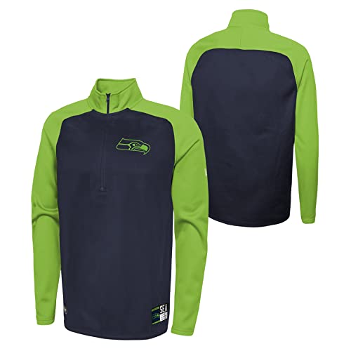 New Era NFL Football Mens Oline Half Zip Pullover Long Sleeve Top, Seattle Seahawks, Medium