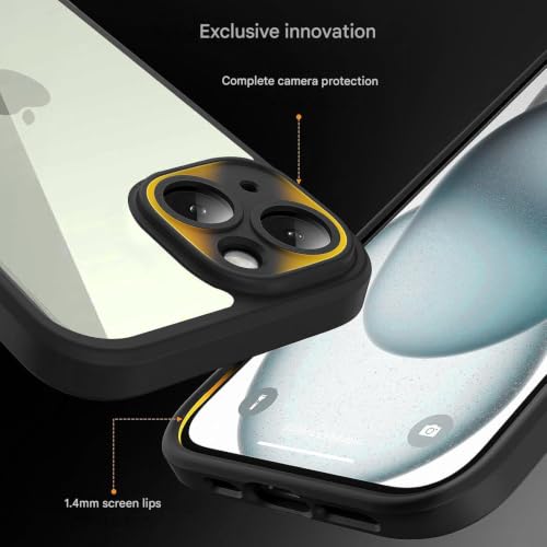 Image of VONZEE Clear Transparent Back Cover Case for iPhone 15 with Camera Protection Anti Yellow Slim Fit Anti-Fingerprint & Lightweight Protective Cover-Black