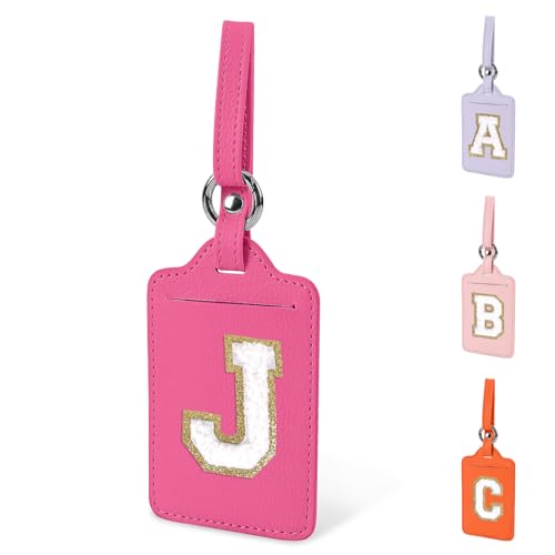 Initial Letter Luggage Tag J for Suitcases, Personalized A-Z Luggage Tags with Privacy Cover Name Card, Rose PU Leather Cute Monogrammed Funny Luggage TSA Approved Tag for Women Kids(1 Pack Letter J)