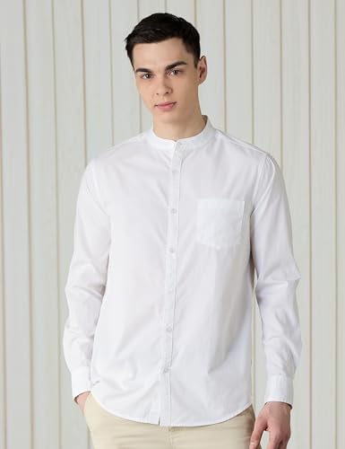 Image of Amazon Brand - Symbol Men's Cotton Shirt | Chinese Collar | Casual | Plain | Full Sleeve | Summer - Regular Fit (Available in Plus Sizes)