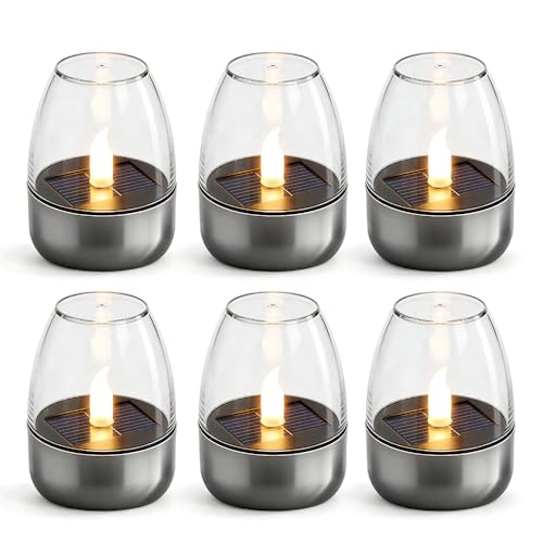 WDKXCN 6 Stück Solar Teelichter für AußEn,Solarkerzen AußEn Wasserdicht,Flammenlose Solar Kerzen Outdoor,LED Teelichter Wiederaufladbar für Laterne Garten Camping und Home Decor