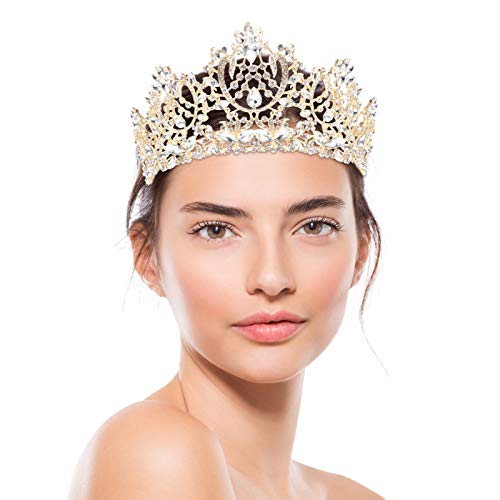 Lurrose Coroa Vintage de Cristal Real Rainha Coroa Nupcial Casamento Strass Dourado Tiaras Traje de