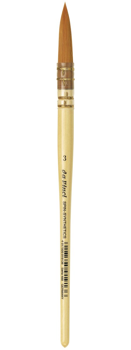 da Vinci Watercolor Series 488 CosmoTop Spin Paint Brush, Round Synthetic with Lacquered Natural Handle, Size 3 (488-03)