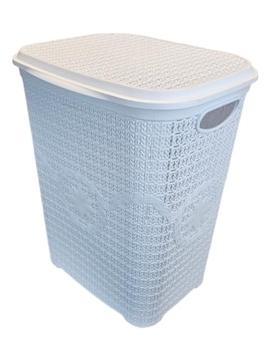 Best House | Plastic Laundry Basket | WHITE | 65 Litres | Large | Knitted/Rattan Style | Laundry Storage Basket with Lid | Clothes Storage Washing Bin Basket Hamper for Bathroom Bedroom (Pack of 1)