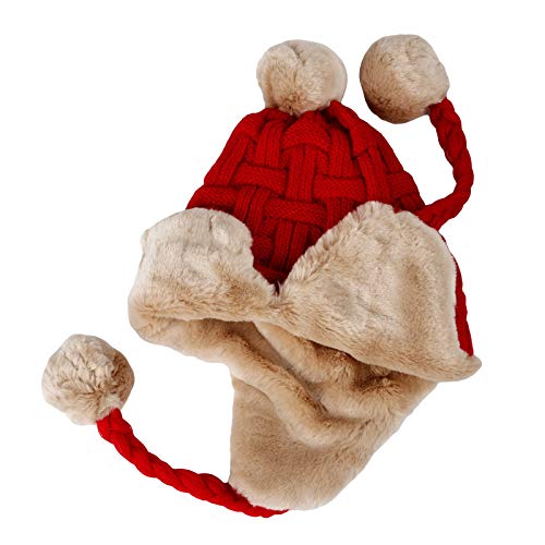 Withmoons Fleece Lining Thick Cable Knit Beanie Hat Earflaps Cap Fz70022 (Red) #TOP4