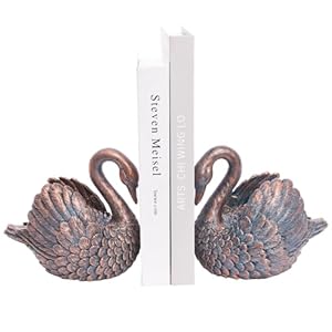 Swan Decorative Bookends,Resin Book Ends for Shelves,Unique Bronze Book Holders,Heavy Duty Swan Decor for Home Office Desk Bookshelf,Set of 2,Gifts for Anniversary