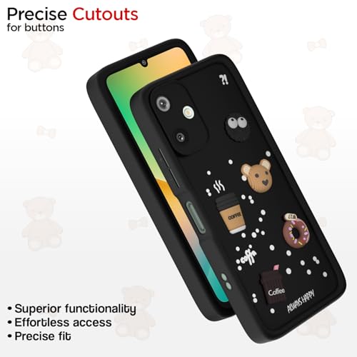 Image of Pikkme Back Cover for Samsung Galaxy F06 5G / M06 5G | Cute Fun Cartoon 3D Bear Silicone Full Body Protection Bumper Cover (Black)