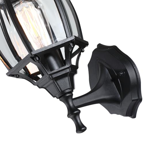 Image of 16.8 Inch Outdoor Porch Light - Black Outside Light for House, Metal and Glass Exterior Wall Sconce, Waterproof Wall Mount Outdoor Lantern for Garage,Front Door,Balcony,E26 Base
