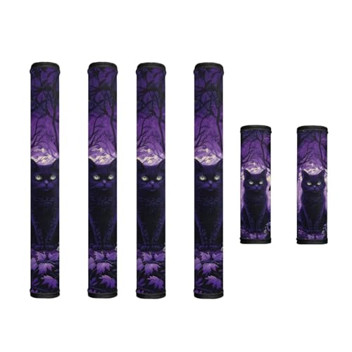 Image of 6 Pcs Refrigerator Microwave Door Handle Covers Electrical Appliances Handle Cover Keep Clean and Protected from Stains, Fingerprints, Black Cat Violet Leaf Forest Violet Halloween Decor