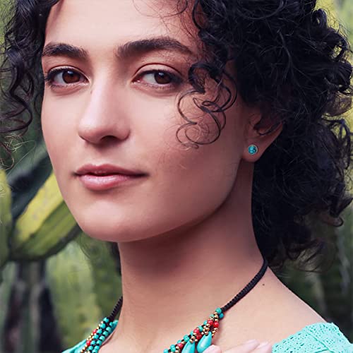 Shusukue Turquoise Stud Earrings 925 Sterling Silver Faith Hope Love Earrings Boho Stud Earrings Round Shape Tiny Studs December Birthstone Stud Earrings Turquoise Jewelry Gifts For Women Girls #TOP4