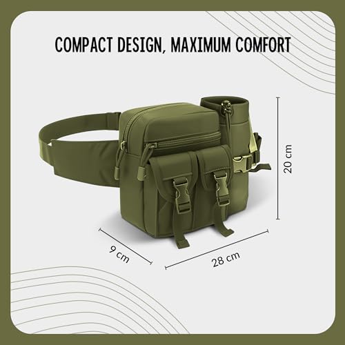 Image of CARRY TRIP Tactical Camping Waist Pack - Oxford Fabric Hip Belt Bag Pouch with Detachable Water Bottle Holder - Utility Sling Bag for Trekking, Cycling, Travel & Outdoor Use (Green)