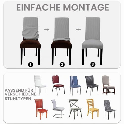 YSTELLAA Stuhlhussen 4er Set, Stretch Stuhlbezug Für Esszimmerstühle, Abnehmbarer Waschbarer stuhlhusse, Stuhlbezüge Elastisch… – Ansicht 5