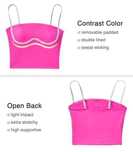 Image of OMKAGI Womens Workout Tank Tops Adjustable Strap Longline Sports Bra Padded Sleeveless Top