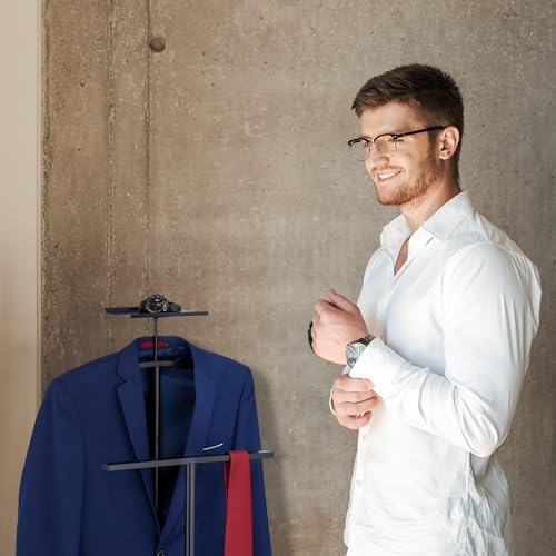 Relaxdays Herrendiener, für Jackett & Hose, HBT: 121 x 45 x 33,5 cm, aus Stahl, Stummer Diener mit Ablage, schwarz