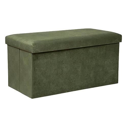 Atmosphera - Banc Coffre de Rangement Lilou Vert Kaki - Pliable, Tissu Velours, 76x38x38 cm - pour Salon, Chambre