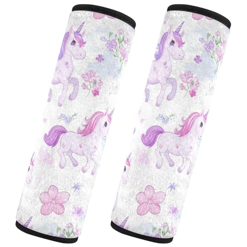 Seat Belt Covers 2 Pack Cute Unicorns Car Seat Strap Covers Super Soft Flowers Car Seat Neck Cover for Boys Girls Adults Babies M