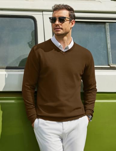 Image of COOFANDY Mens Casual V Neck Sweater Knit Slim Fit Long Sleeve Pullover Top