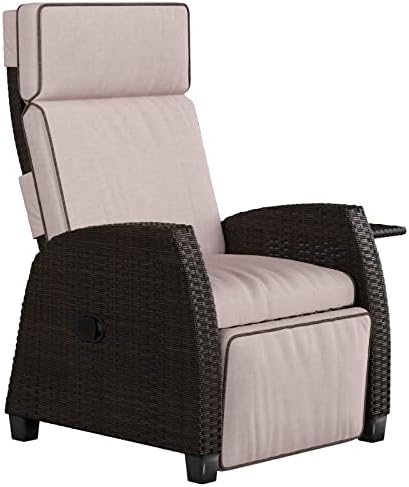 Grand patio Indoor & Outdoor Moor Recliner PE Wicker with Flip Table Push Back Reclining Lounge Chair, Flax