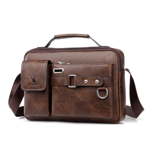 TOKSHOP Maleta Executiva Masculina Transversal em Couro PU Resistente Bolsa Social Carteiro Mensageiro (Marrom Escuro)