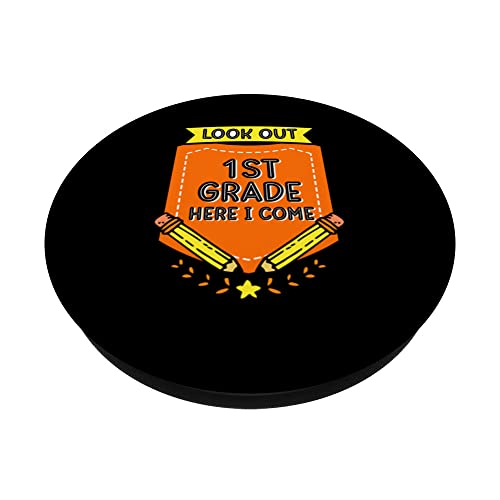 Look Out 1St Grade Here I Come School Grader First Pupil PopSockets Swappable PopGrip, Black - Image 2