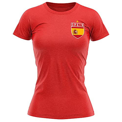 Maillot de football espagnol pour femme – T-shirt rétro avec badge drapeau de l'Espagne – Football Country European Supporters 2020 Tee Her – Tournoi...