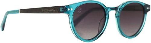 Gafas de sol redondas azules transparentes para hombres o mujeres, lentes polarizadas grises degradadas, lentes rectas. varillas de madera, ligeras,