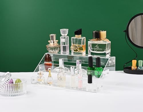 12" Acrylic Riser, Shelves - 3-Tier Clear Perfume Organizer,Sturdy and Stable Acrylic Organizer for Display Decorative,Skincare Organizers for Countertop, Tabletop, Collectibles, Nail Polish