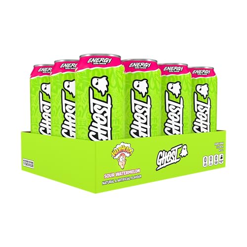 GHOST Energy Drink - 12-Pack, Sour Watermelon, 500 mL Cans - Energy & Focus & No Artificial Colours - 160mg of Natural Caffeine - Vegan