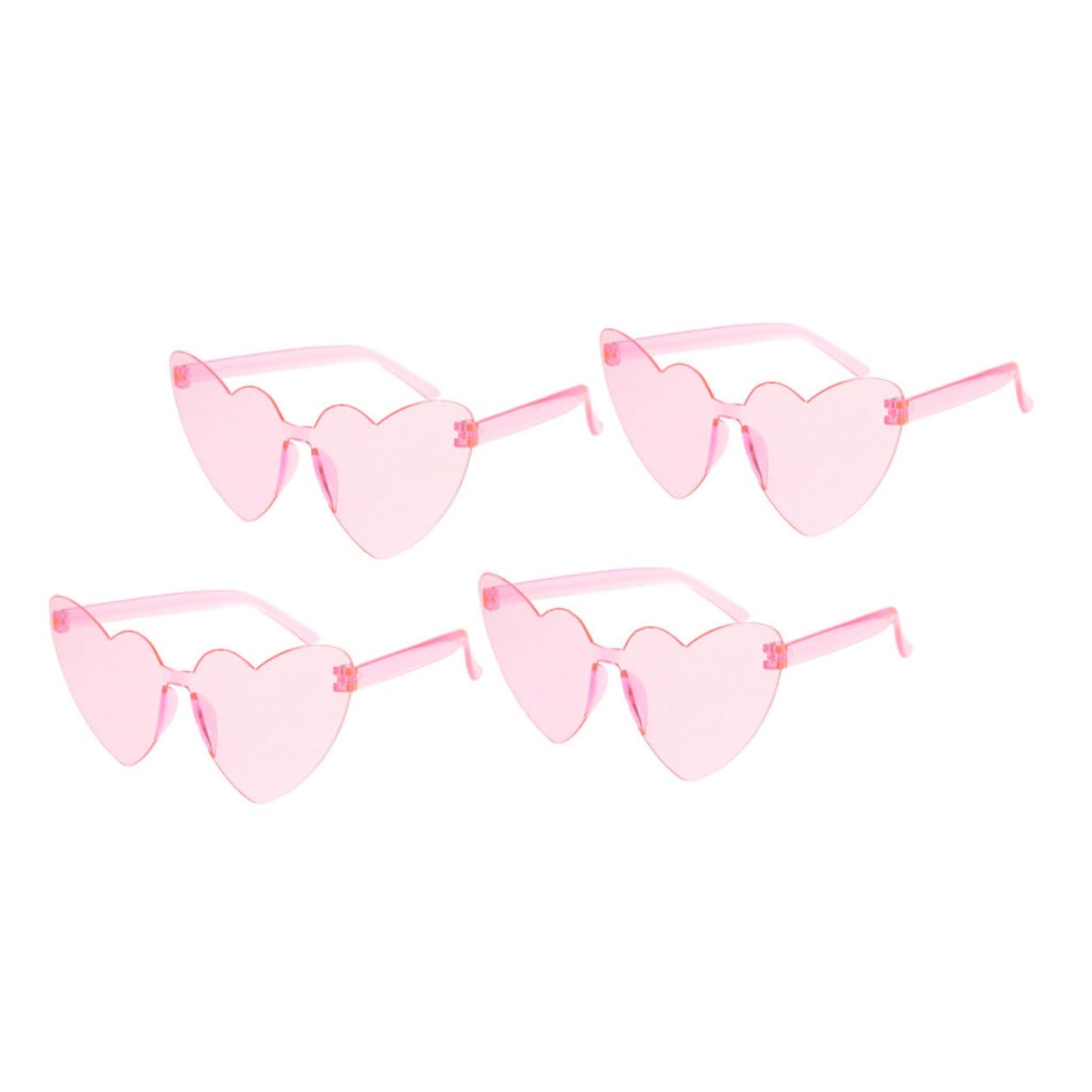 PartyKindom 4pcs Rimless Heart Shaped Sunglasses for Parties Lightweight Comfortable Candy Color Eyewear Props Funny Sunglasses for Christmas Birthdays Halloween Celebrations