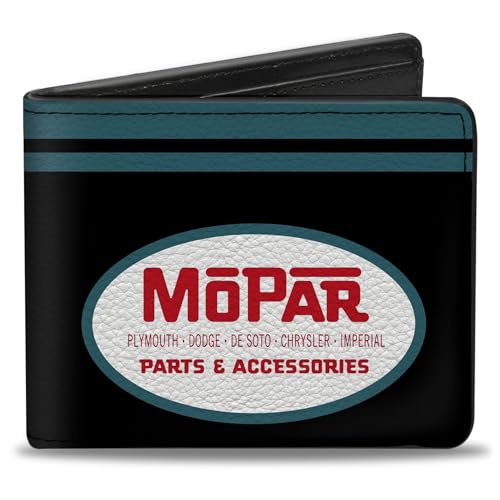 Buckle-Down Men's PU Bifold Wallet-Mopar 1954-1958 Chrysler Logo Top Stripe Black/Blue/Red/White, Multicolor, 4.0