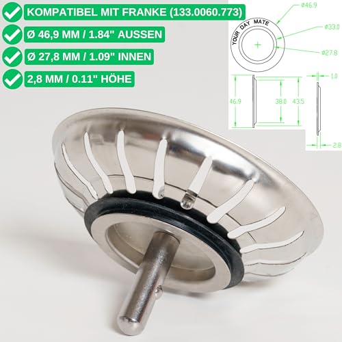 Ersatz Siebkorb Dichtung, 2 Stück, kompatibel mit FRANKE 133.0060.773, für 3,5 Abflussgarnituren mit Siebkörbchen Art. Nr. 112.0173.072, 112.0173.076, 112.0173.079, 133.0049.669, Dichtungsring Spüle