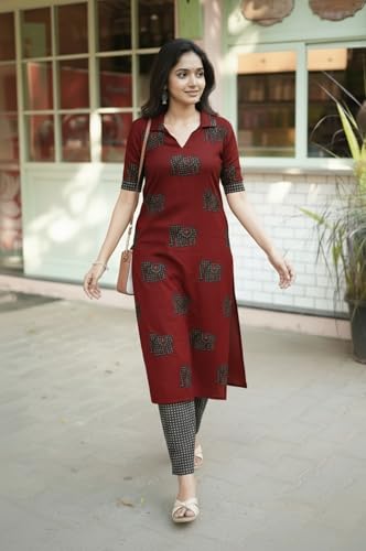 Image of ANNI Designer Women's Rayon Viscose Printed Kurta Pant Set | Collar Neck Straight Ethnic Suit for Casual, Daily, and Office Wear