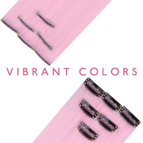 Image of WENNALIFE 12 PCS Pink Hair Extensions Clip in, Colored Clip in Hair Extensions for Kids Highlights Rainbow Hair Clips for Girls Synthetic Straight Pop-up Style Colorful Festival Girls Hair Accessories