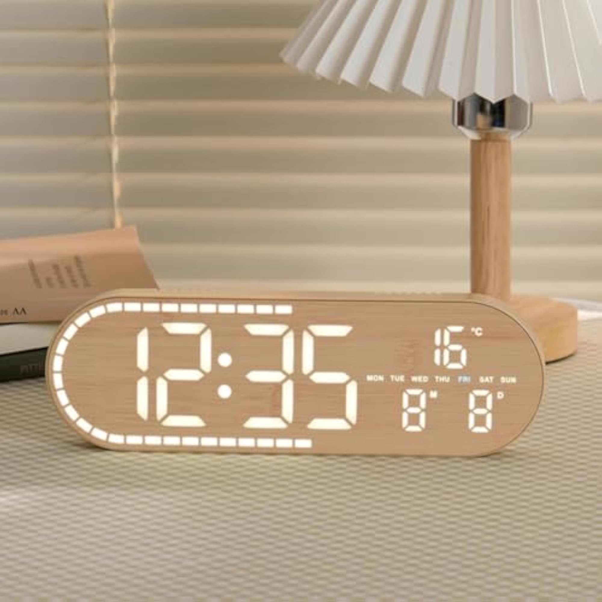 Brightness Adjustable Wood Grain Digital Alarm Clock