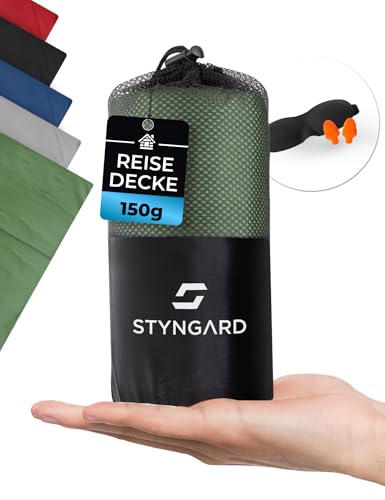 STYNGARD Ultraleichte Reisedecke kleines Packmaß aus 100% Baumwolle - Campingdecke leicht & dünn...