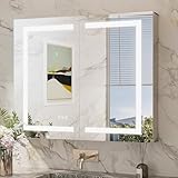 TokeShimi 36x30 Led Mirrored Medicine Cabinet Recessed for Bathroom Vanity, 3 Color Dimmable...